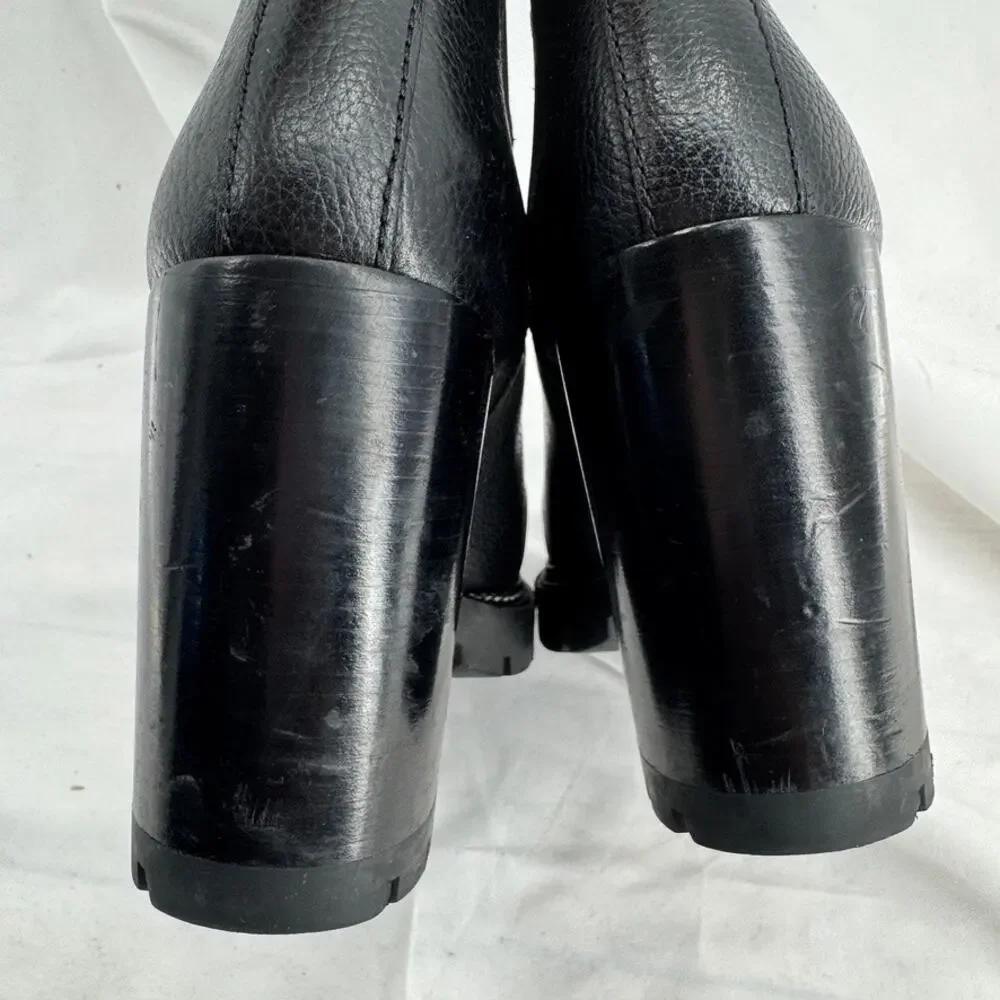 Tory Burch Chunky Lug Bootie Sz 8 Black Leather Ankle 70mm Miller